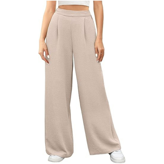 Damen hochtaillierte weite Palazzo-Hose mit Strukturstoff Nord Taschen