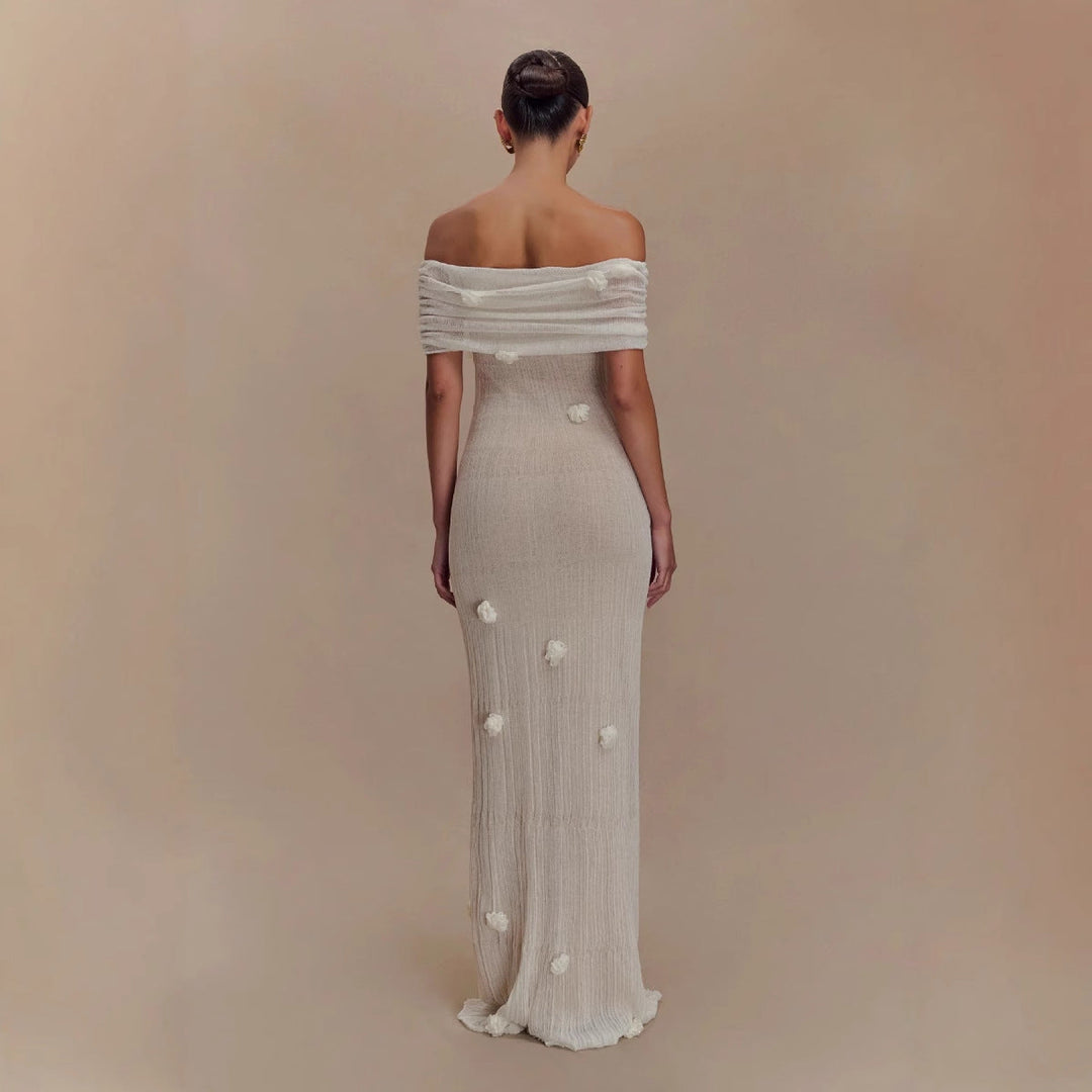 Damen Elegantes Maxikleid mit Off-Shoulder-Design und zarten 3D-Blütenapplikationen