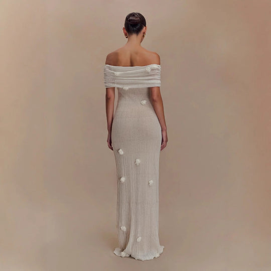 Damen Elegantes Maxikleid mit Off-Shoulder-Design und zarten 3D-Blütenapplikationen