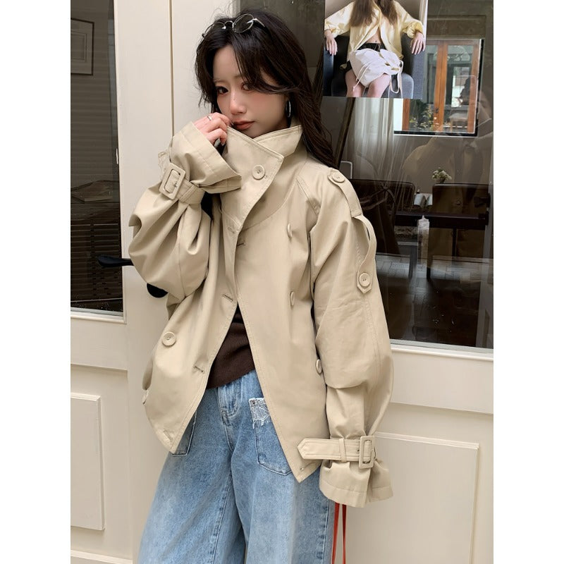Damen Oversized Trenchcoat Jacke mit weitem Schnitt und Schulterklappen Nord Taschen