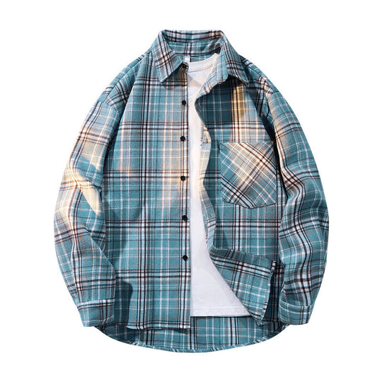 Herren kariertes Oversized Flanellhemd mit aufgesetzter Brusttasche, Rundem Saum und durchgeknöpfter Vorderseite Nord Taschen