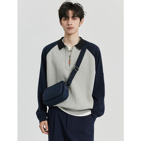 Herren Halbzip-Pullover mit Polokragen und Colourblock-Ärmeln Nord Taschen