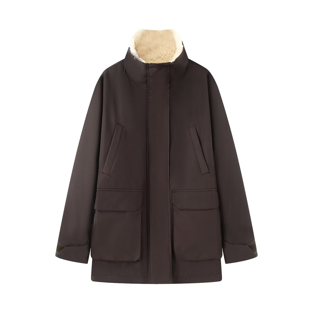 Damen Wattierte Parka‑Jacke mit hohem Teddykragen und aufgesetzten Klappentaschen Nord Taschen