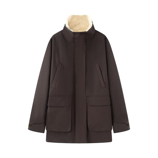 Damen Wattierte Parka‑Jacke mit hohem Teddykragen und aufgesetzten Klappentaschen Nord Taschen
