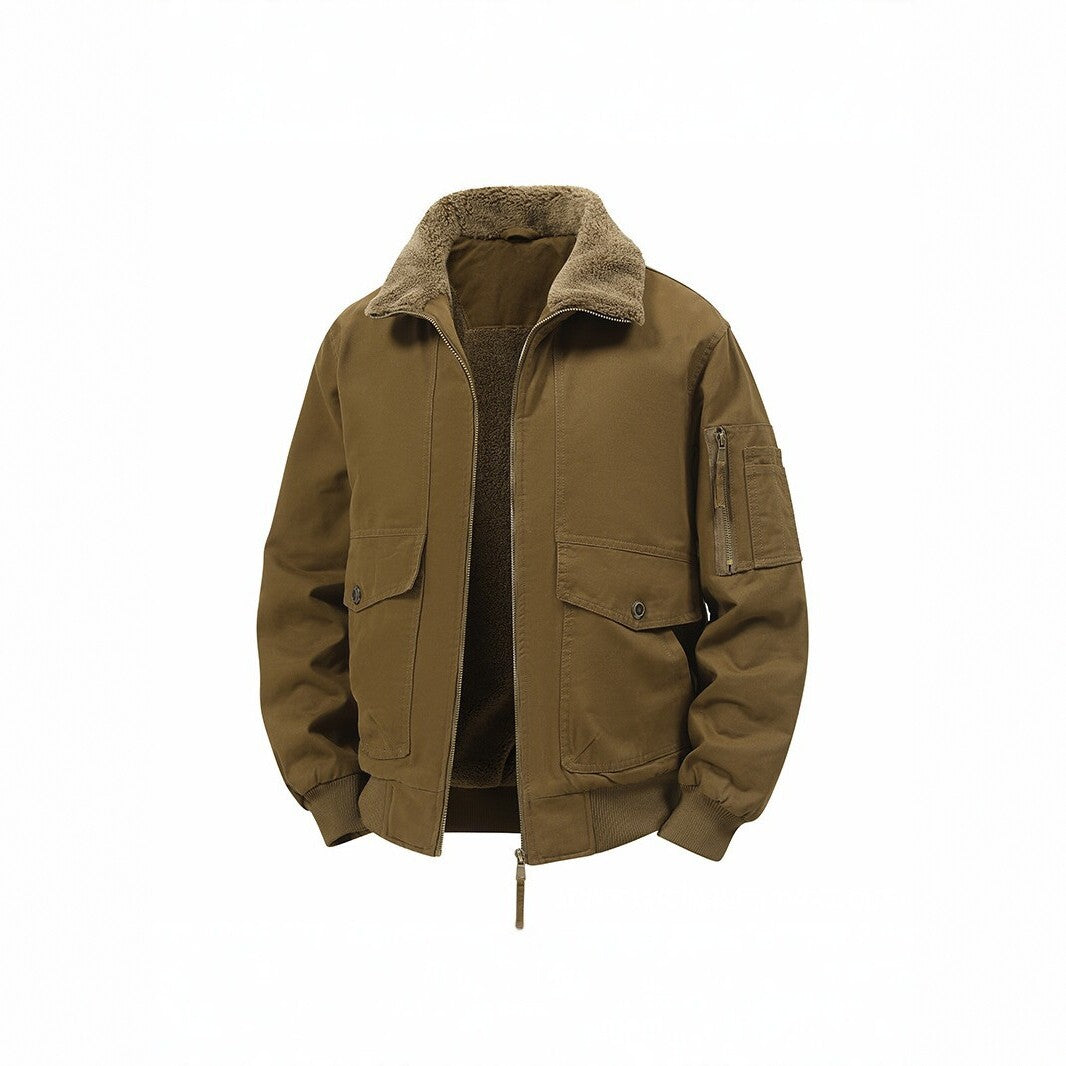 Herren Militärisch inspirierte Thermo-Bomberjacke mit Teddy‑Futter, Ärmeltasche und Druckknopf‑Klappentaschen Nord Taschen