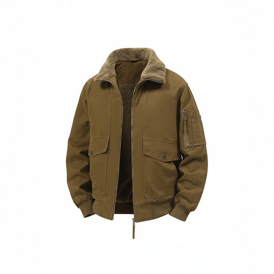 Herren Militärisch inspirierte Thermo-Bomberjacke mit Teddy‑Futter, Ärmeltasche und Druckknopf‑Klappentaschen Nord Taschen