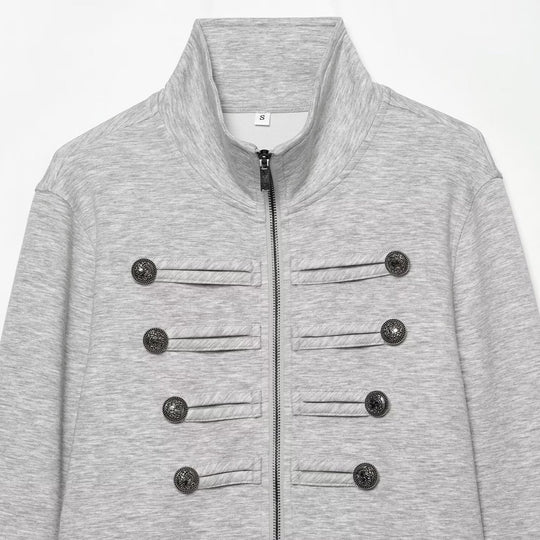Damen Cropped Sweatjacke mit Stehkragen und militärischen Zierknopfreihen Nord Taschen