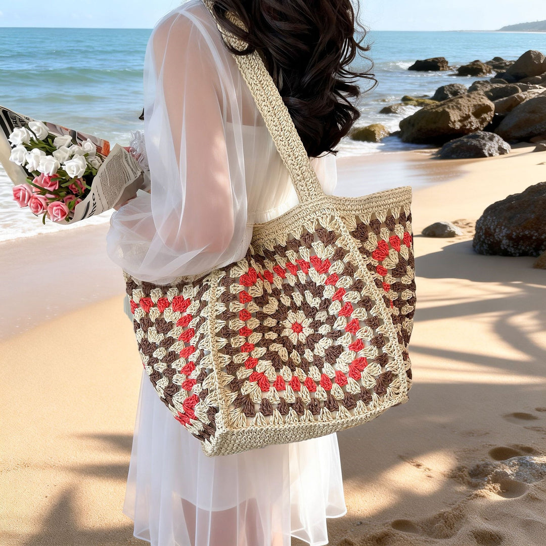 Damen gehäkelte Strandtasche mit einem einzigartigen geometrischen Muster Nord Taschen