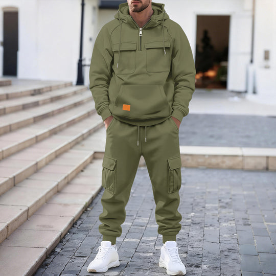 Herren technischer Oversize-Hoodie mit Halbzip, Kapuze, Kängurutasche und aufgesetzten Utility-Taschen Nord Taschen