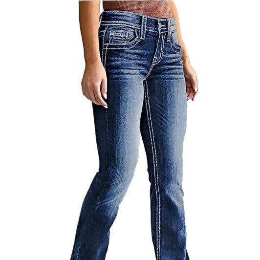 Damen Bootcut-Jeans mit kontrastierenden Ziernähten und sculptendem Stretchbund Nord Taschen