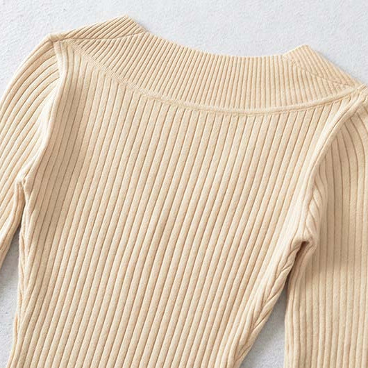 Damen Taillierter Rippstrick-Pullover mit V-Ausschnitt und formgebender Struktur Nord Taschen