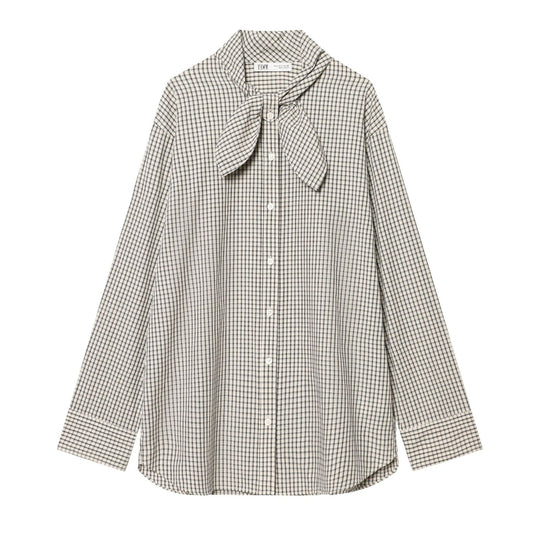 Damen Kariertes Blusenshirt mit Schleifenkragen und lässiger Passform Nord Taschen