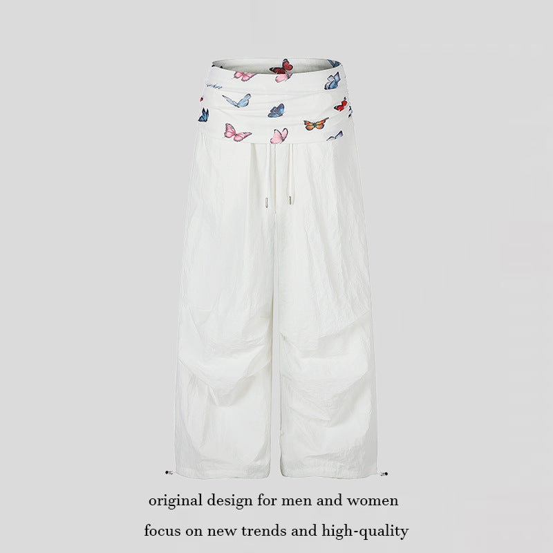 Damen Weite Palazzo-Loungehose mit gefaltetem Schmetterlingsbund und Kordelzug Nord Taschen