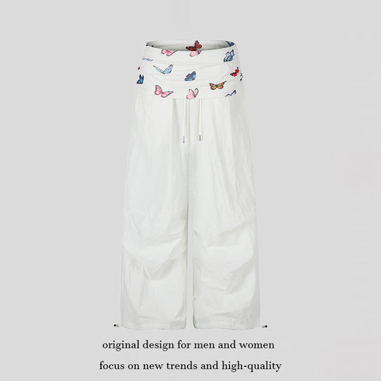 Damen Weite Palazzo-Loungehose mit gefaltetem Schmetterlingsbund und Kordelzug Nord Taschen