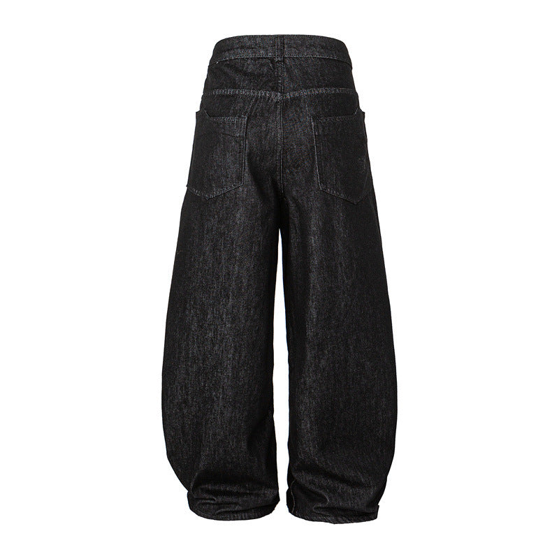 Damen Weite Harem-Denimhose mit hoher Taille und ballonförmigem Bein Nord Taschen