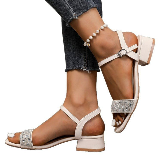 Damen Riemensandaletten mit funkelnder Strass-Applikation und elegantem Blockabsatz