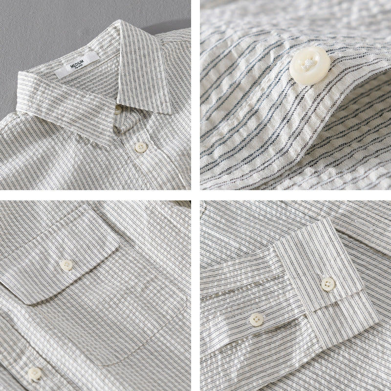Herren Leichtes Overshirt im Nadelstreifen-Look aus Leinen‑Baumwollmix mit aufgesetzten Brusttaschen Nord Taschen