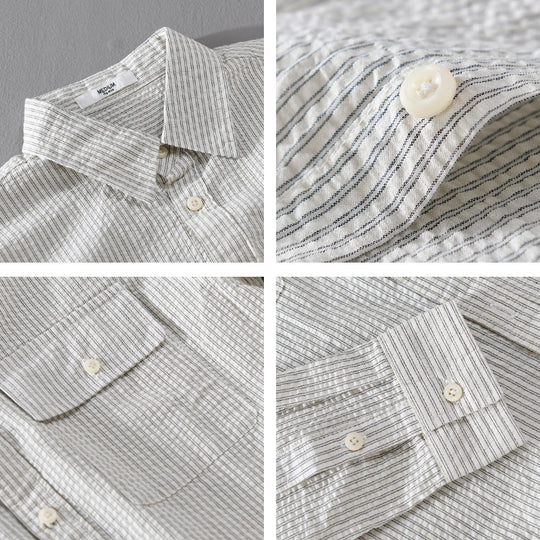 Herren Leichtes Overshirt im Nadelstreifen-Look aus Leinen‑Baumwollmix mit aufgesetzten Brusttaschen Nord Taschen