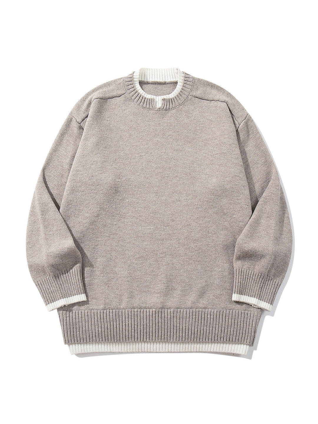 Damen Oversize‑Strickpullover mit kontrastiertem Rippkragen und verlängertem Bund Nord Taschen