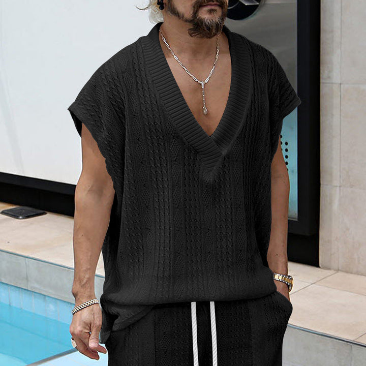 Herren lässiges Strick-T-Shirt mit V-Ausschnitt und oversized Schnitt