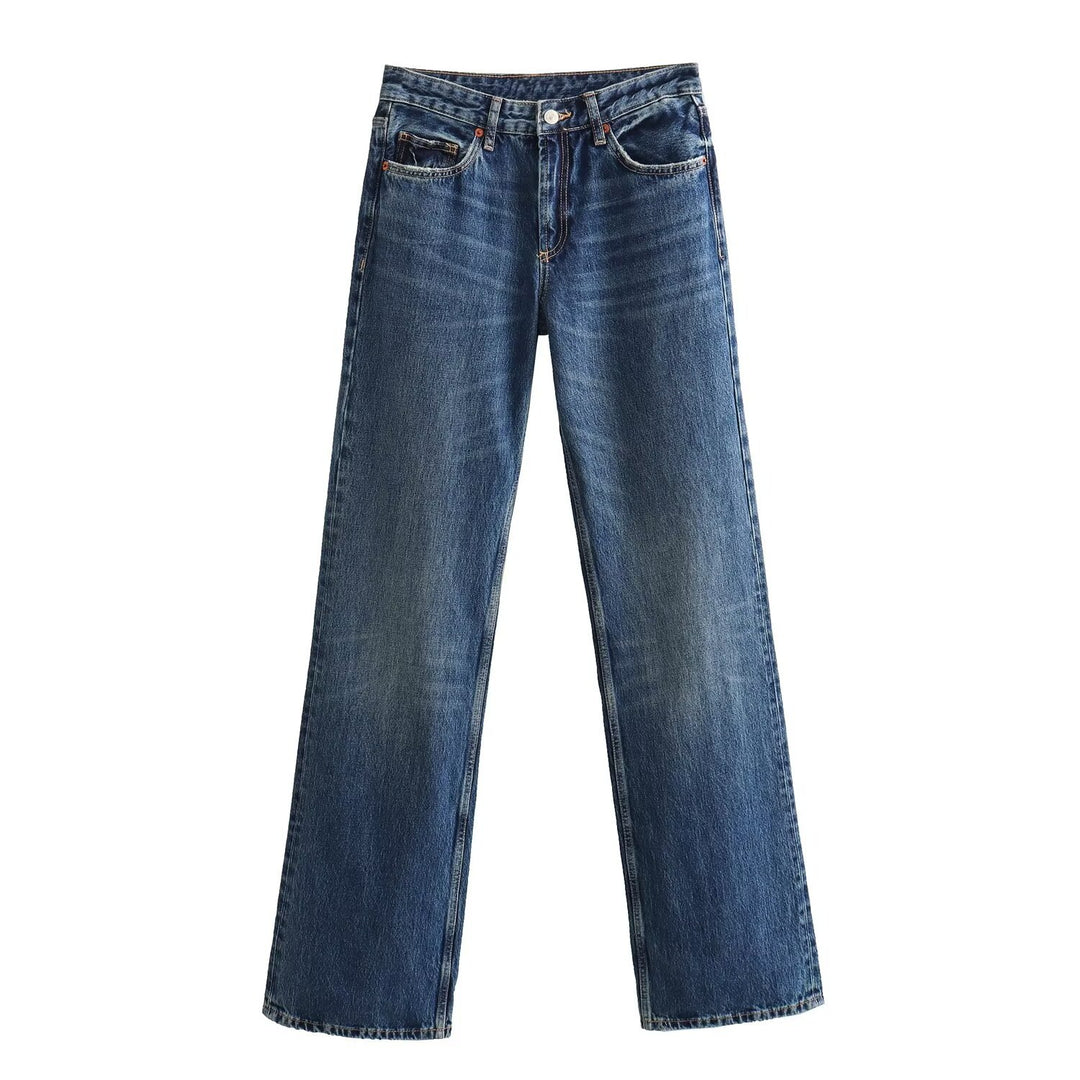 Damen Highwaist-Jeans mit geradem Bein, Five‑Pocket‑Schnitt und Vintage‑Waschung Nord Taschen