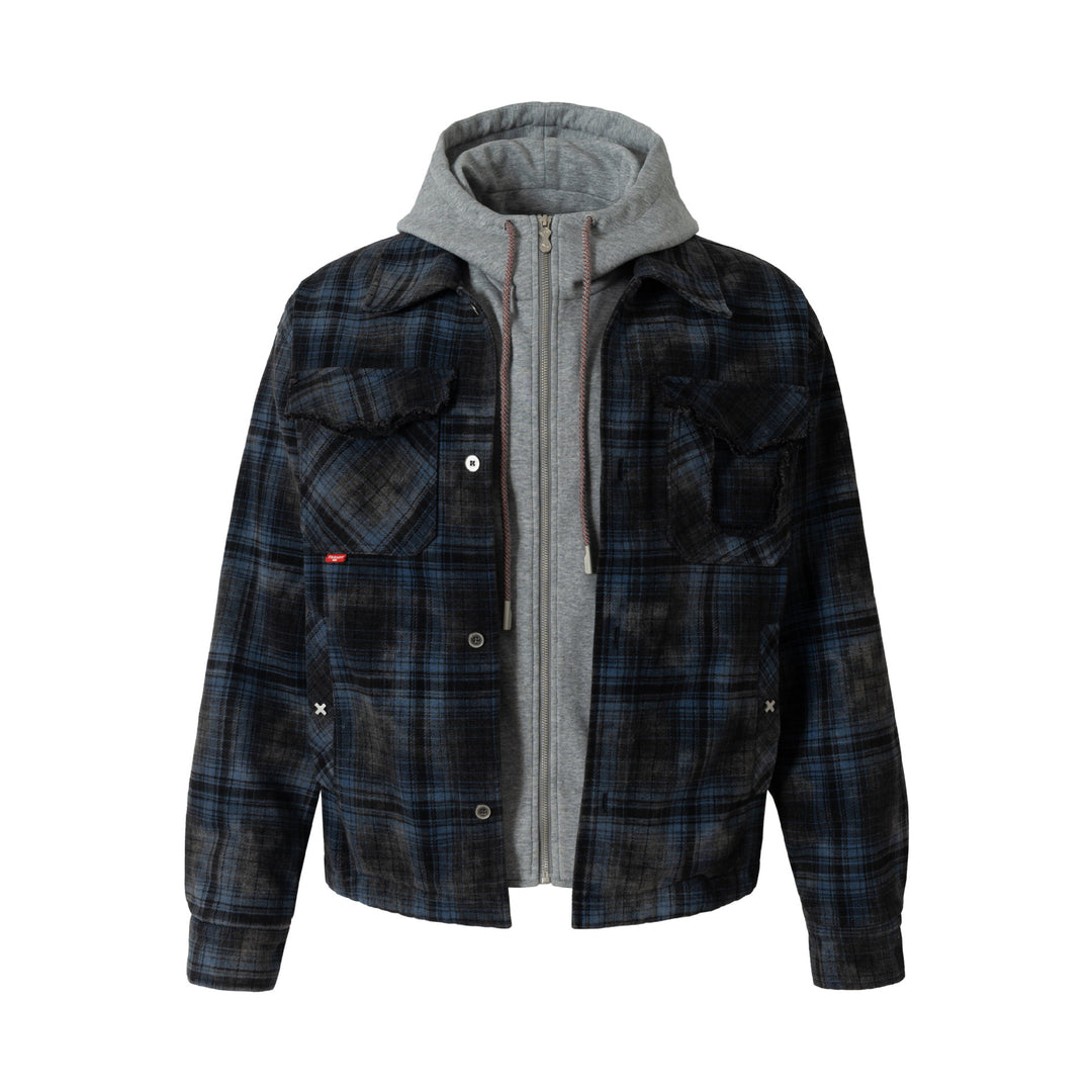 Herren karierte Layer‑Hemdjacke mit integrierter Kapuzen‑Innenjacke Nord Taschen
