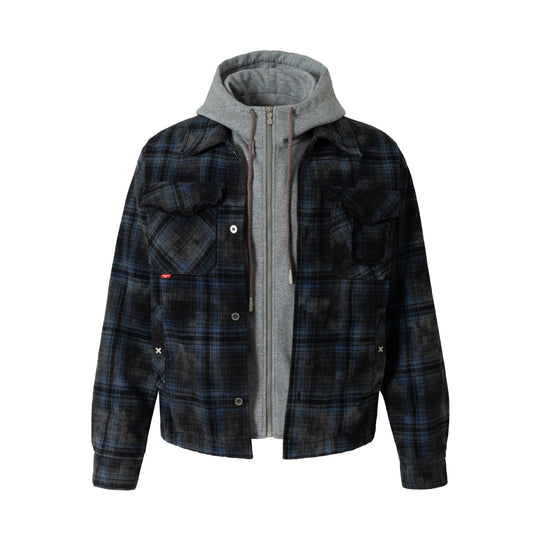 Herren karierte Layer‑Hemdjacke mit integrierter Kapuzen‑Innenjacke Nord Taschen
