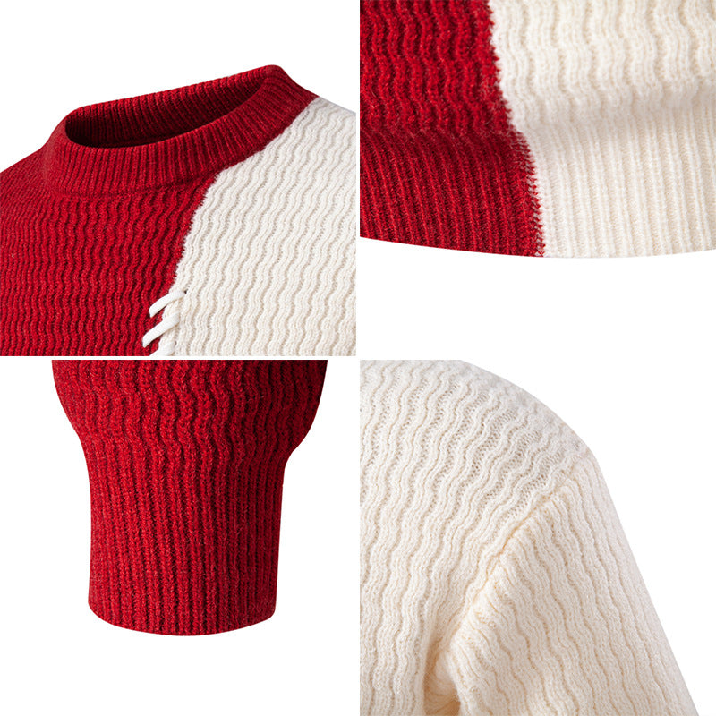 Herren zweigeteilter Strukturstrickpullover mit Zierband-Detail und Rundhalsausschnitt Nord Taschen