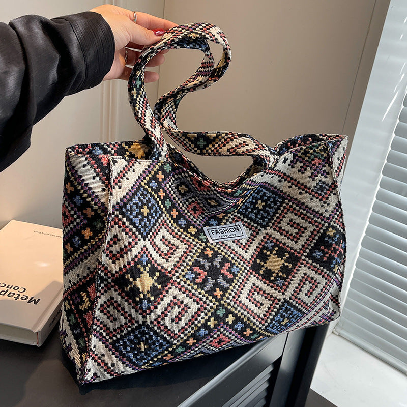 Damen Jute-Tragetasche mit modischem Ethnomuster Nord Taschen