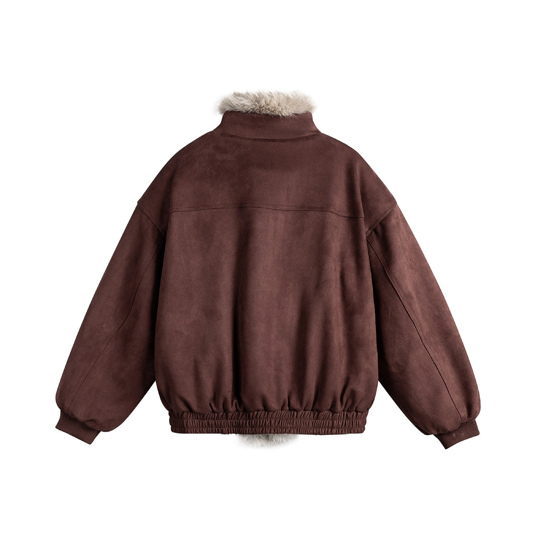 Damen Boxy‑Bomberjacke aus Veloursimitat mit voluminösem Kunstfellkragen Nord Taschen