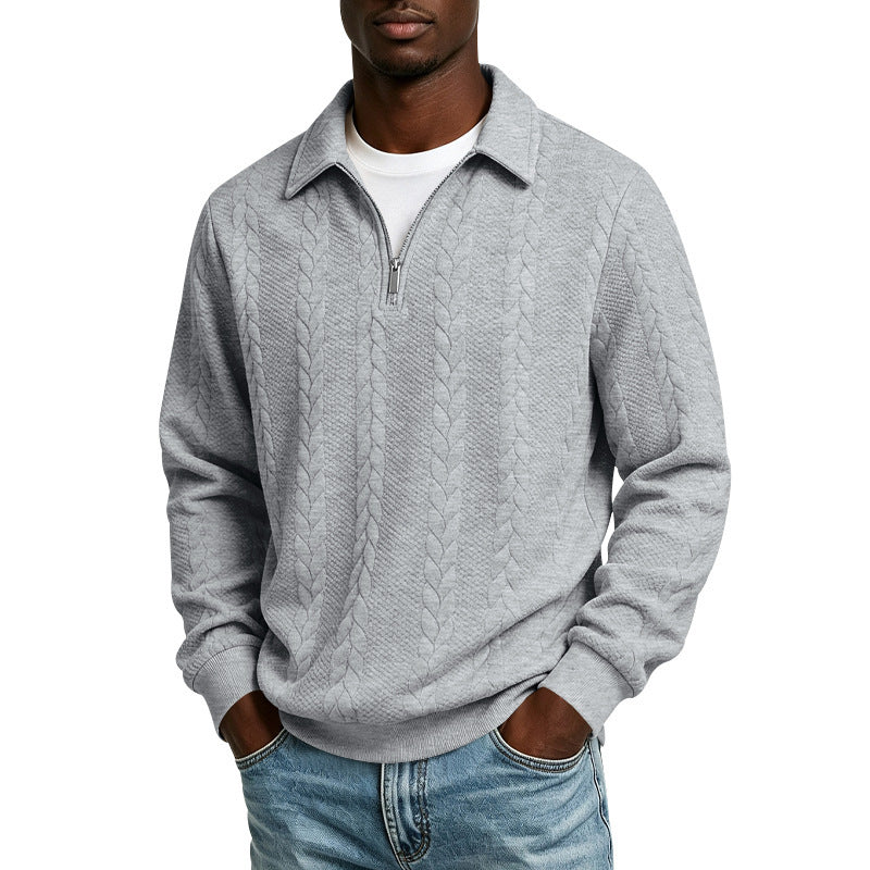 Herren Baumwollmix-Polopullover mit kurzem Frontzip und Zopfmuster Nord Taschen