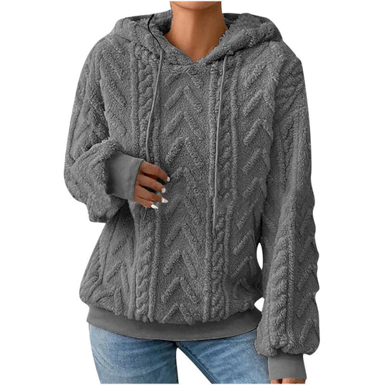 Damen Flauschiger Kapuzenpullover im Zopfmuster mit Oversize-Schnitt Nord Taschen