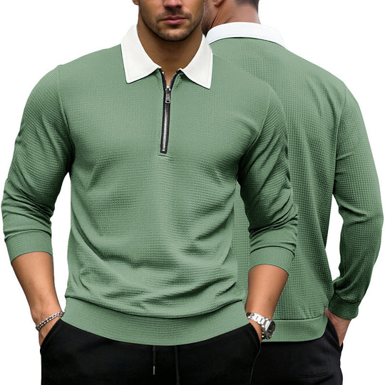 Herren Elegantes Waffelstruktur-Poloshirt mit Halbzip und Kontrastkragen Nord Taschen