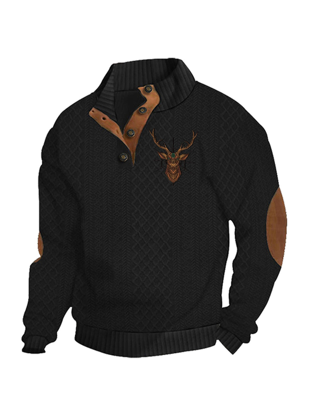 Herren nan Heritage-Strukturpullover mit Stehkragen Lederimitat-Besatz Ellenbogen-Patches und Halbknopfleiste