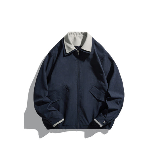Herren Kurz geschnittene Canvas-Blousonjacke im Workwear‑Look mit kontrastierendem Hemdkragen Nord Taschen