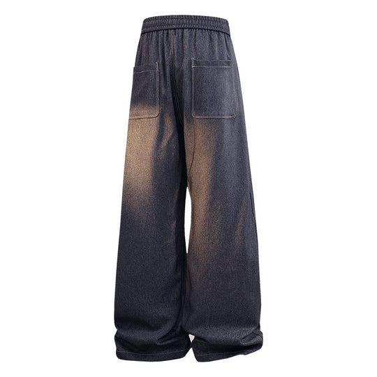 Damen Weite Denim-Jogginghose mit Elastischem Bund, Tunnelzug & Vintage-Waschung Nord Taschen
