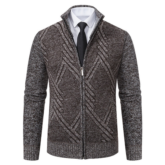 Herren Feiner Jacquard-Cardigan mit durchgehendem Reißverschluss, Stehkragen und Eingrifftaschen Nord Taschen