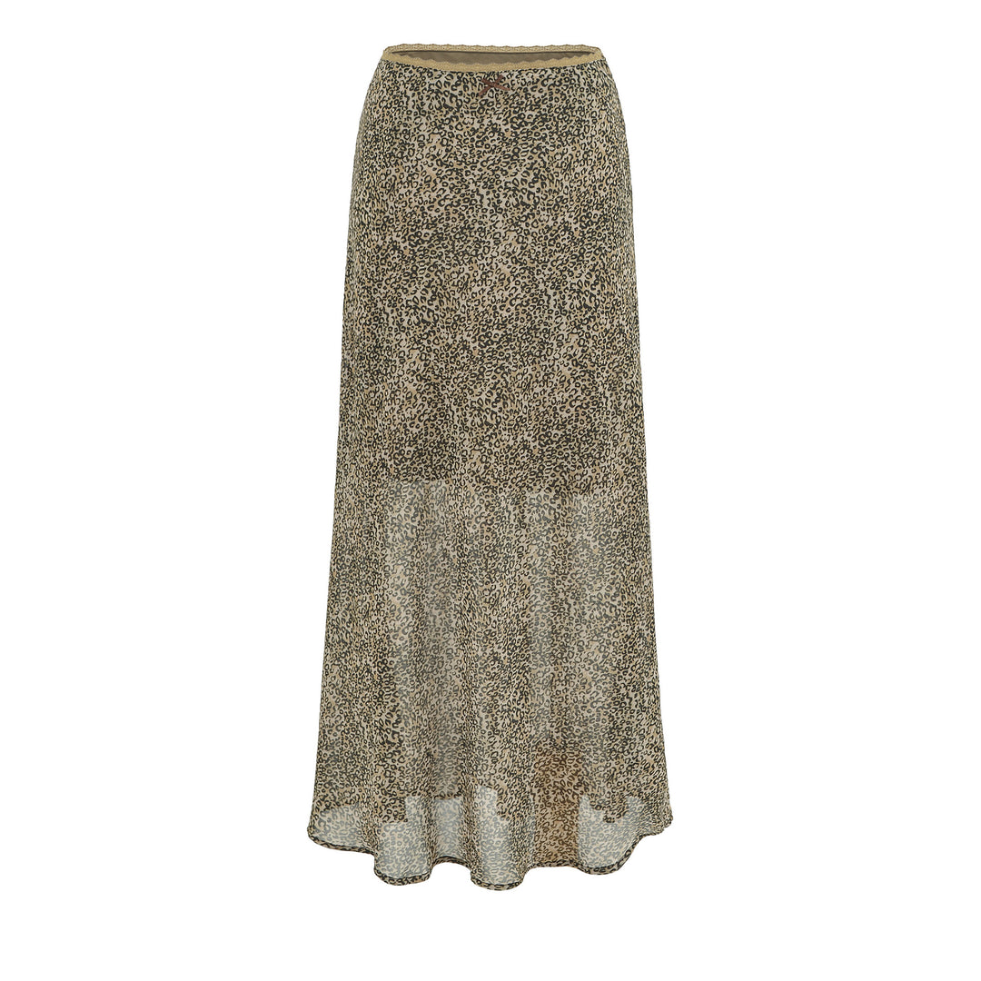 Damen Leichter Midirock aus Chiffon mit Leoprint und elastischem Bund Nord Taschen