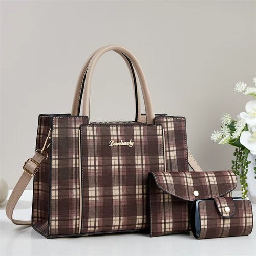 Damen elegante Handtasche mit kariertem Design und praktischem Mini-Portemonnaie Nord Taschen