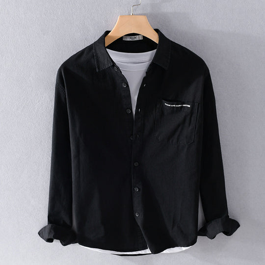 Herren Leichtes Baumwoll-Langarmhemd im Overshirt‑Stil mit Pattentasche und kontrastreichen Knöpfen Nord Taschen