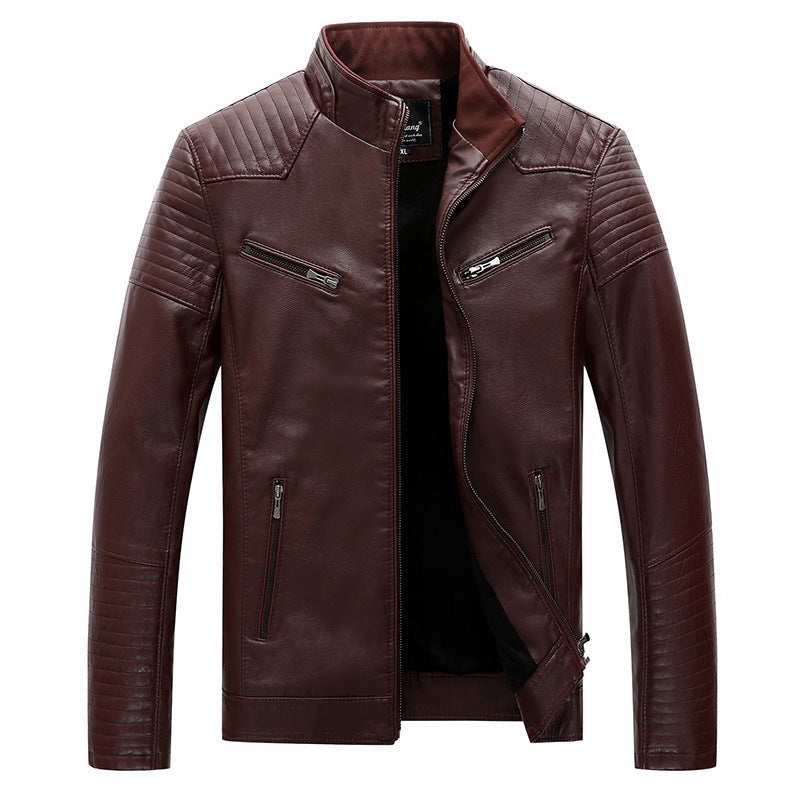 Herren schlanker Kunstleder-Moto-Blouson mit gesteppten Schulter- und Ärmelpaneelen Nord Taschen