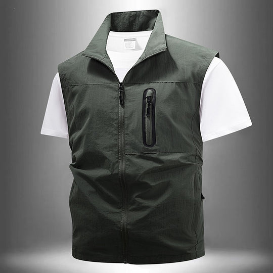 [Herren Leichte technische Utility-Weste mit hohem Stehkragen, wasserabweisenden Reißverschlusstaschen und Brustzip-Tasche] Nord Taschen