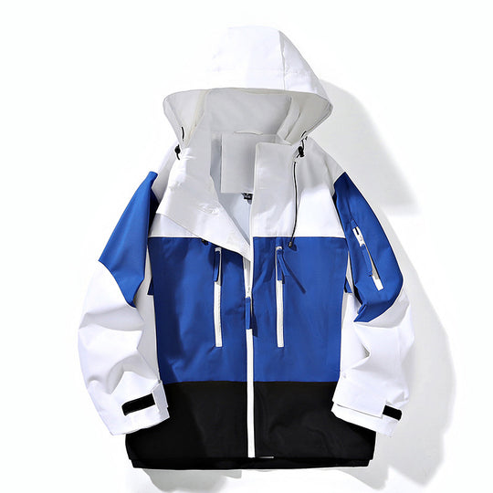 Herren Wasserabweisende Colorblock-Outdoorjacke mit Kapuze, Mehrfach-Reißverschlusstaschen und verstellbaren Bündchen Nord Taschen