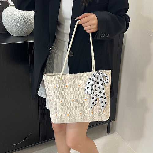 Damen Jute-Shopper mit floralen Stickereien und verspieltem Schleifenakzent Nord Taschen