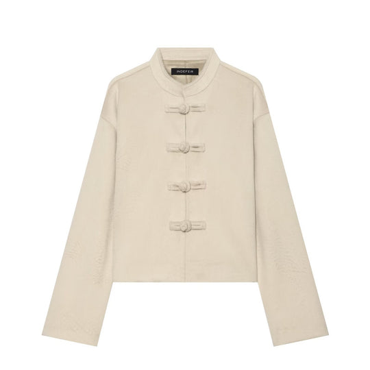 Damen Kurze Teddyjacke mit Mandarinkragen und dekorativen Knotenverschlüssen Nord Taschen