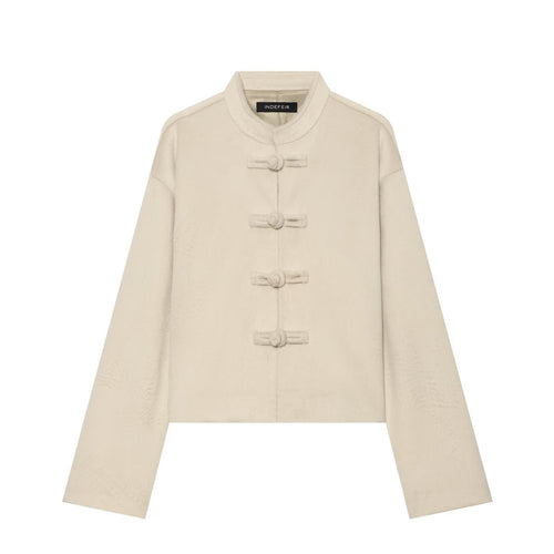 Damen Kurze Teddyjacke mit Mandarinkragen und dekorativen Knotenverschlüssen Nord Taschen