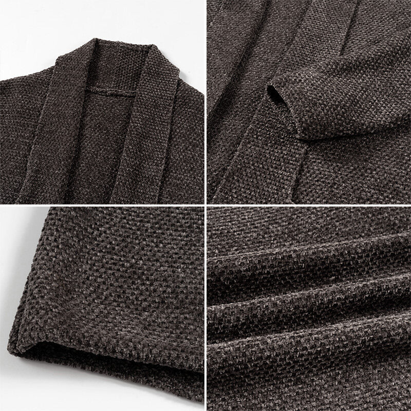 Herren offener Strickmantel mit weitem Fallendem Schalkragen und aufgesetzten Eingrifftaschen Nord Taschen