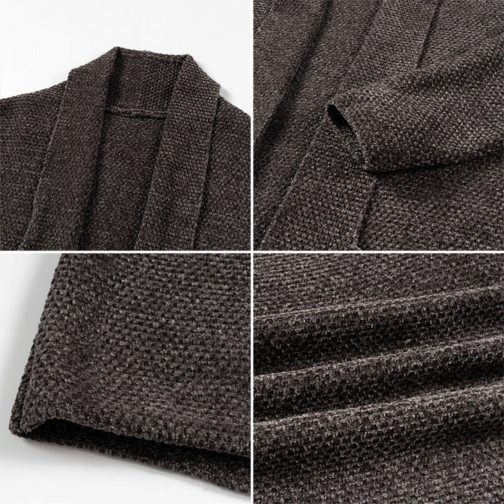 Herren offener Strickmantel mit weitem Fallendem Schalkragen und aufgesetzten Eingrifftaschen Nord Taschen