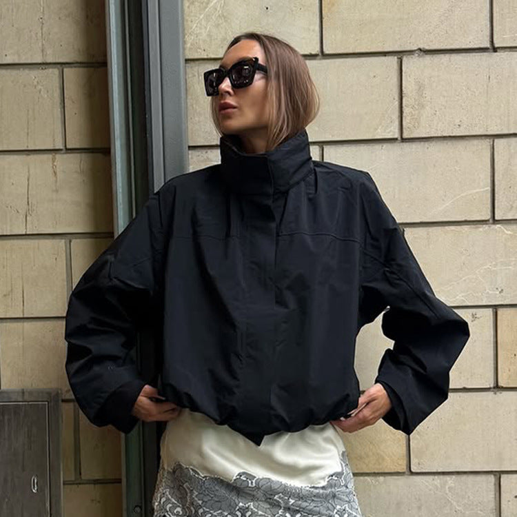 Damen lässige oversized Jacke mit hohem Kragen und verstellbarem Verschluss - Arvani
