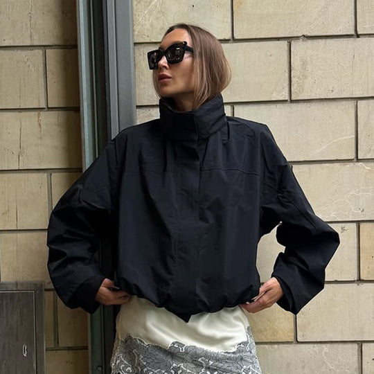 Damen lässige oversized Jacke mit hohem Kragen und verstellbarem Verschluss - Arvani